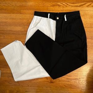 Black and white color block jeans